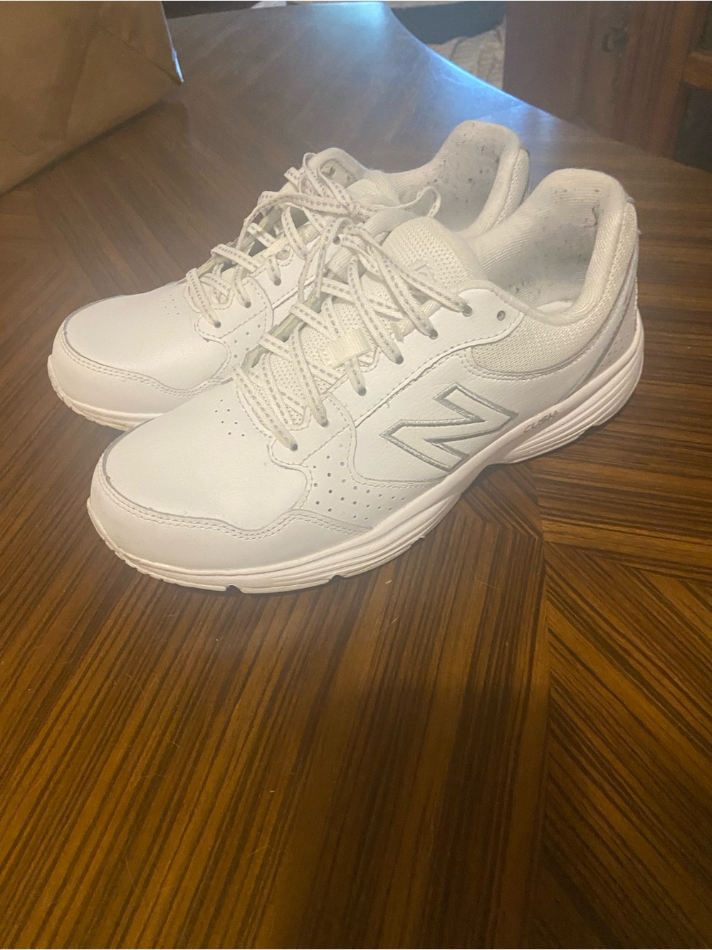 New Balance White Leather & Mesh Athletic Sneakers